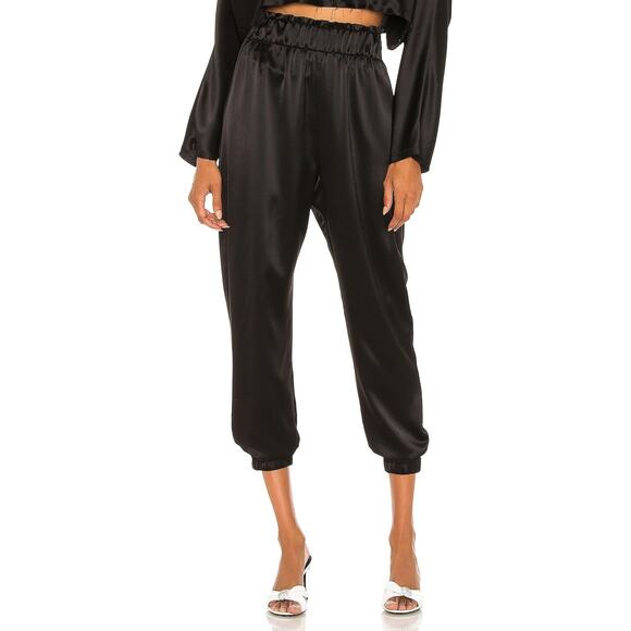 Nonchalant Label Emilia Satin Crop Top & Evory Satin Jogger Set Black Glam Small - Picture 3 of 14